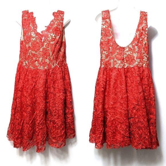 NWT CLOCOLOR Coral Lace Party Midi Dress XL - Picture 1 of 8